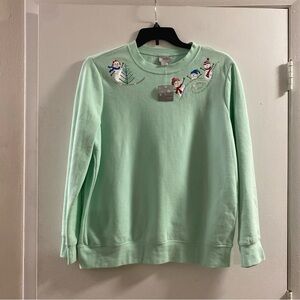 Holiday Editions Mint‎ Green Top with Snowman Design